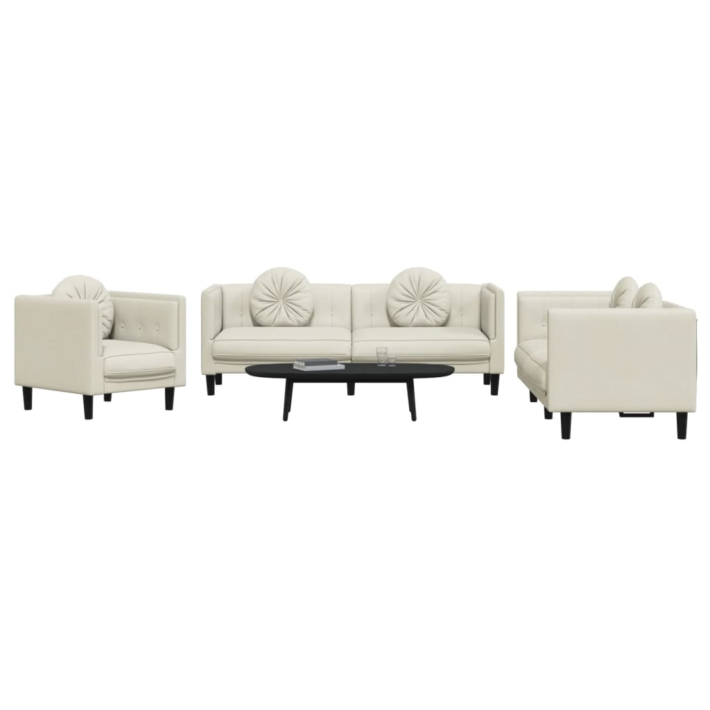 3 részes krémszínű bársony ülőgarnitúra párnákkal