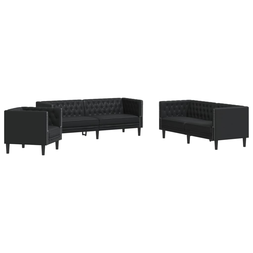 3 részes fekete műbőr chesterfield kanapégarnitúra 3 részes fekete műbőr chesterfield kanapégarnitúra
