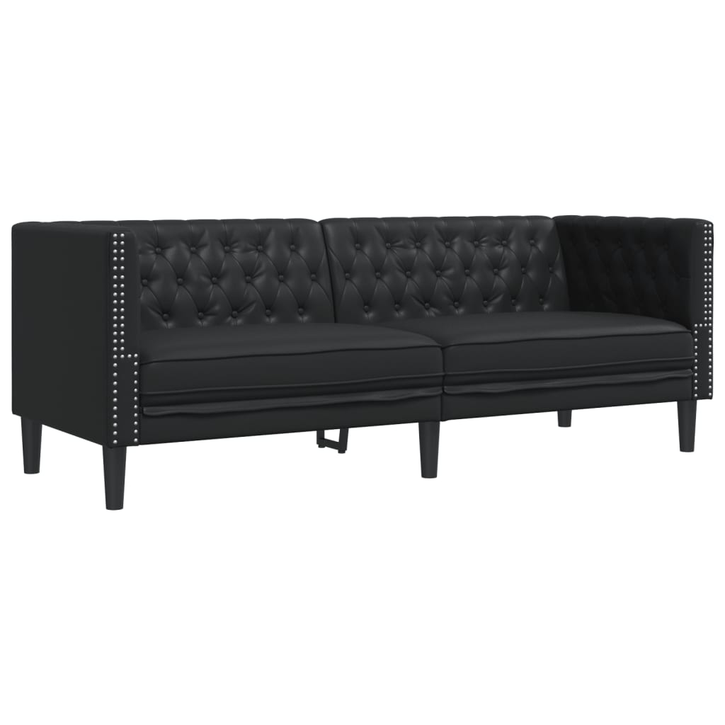 3 részes fekete műbőr chesterfield kanapégarnitúra 3 részes fekete műbőr chesterfield kanapégarnitúra