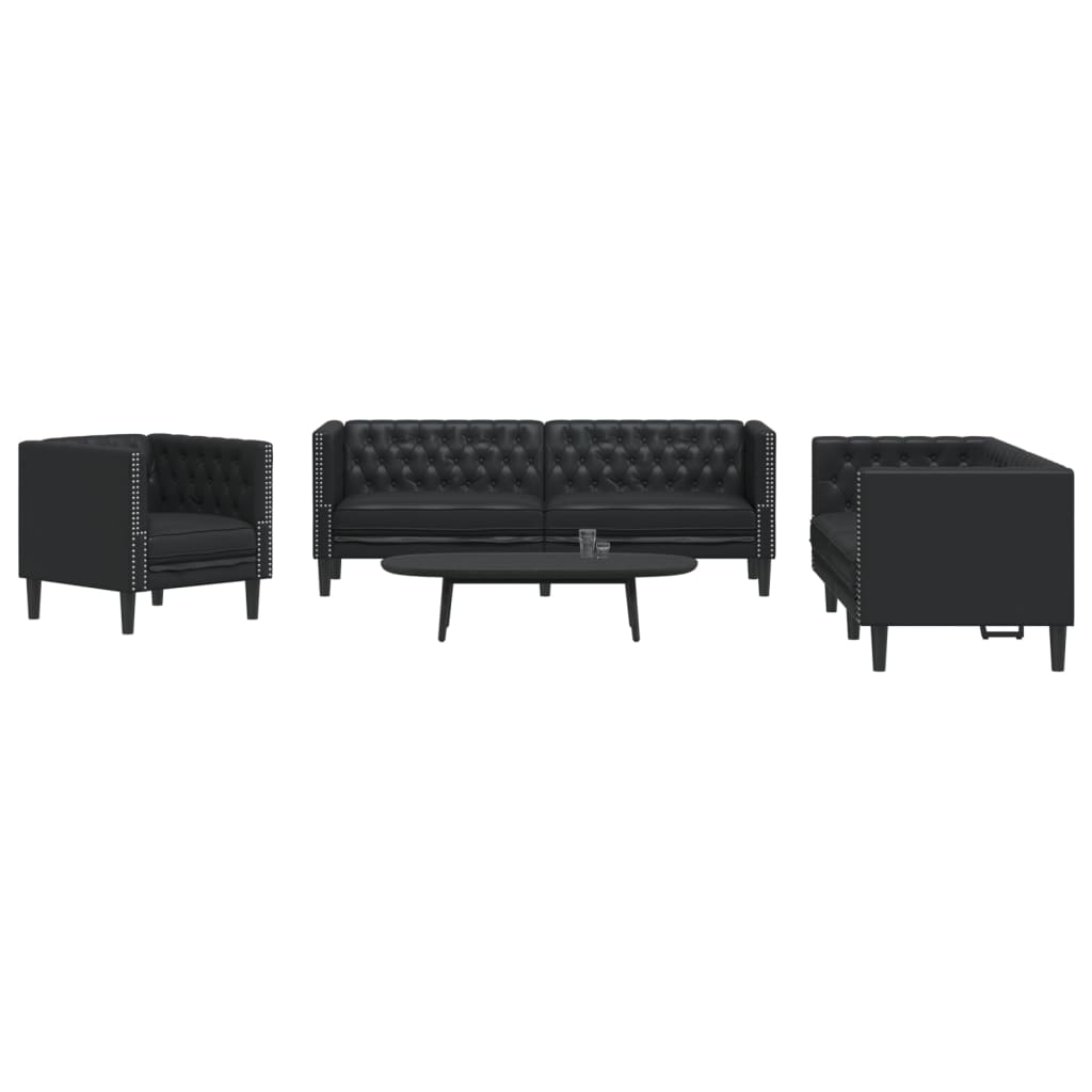 3 részes fekete műbőr chesterfield kanapégarnitúra 3 részes fekete műbőr chesterfield kanapégarnitúra