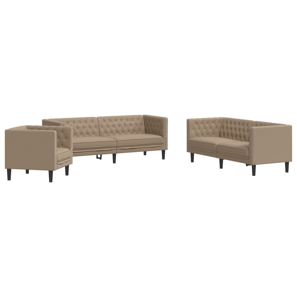 3 részes kávészínű műbőr chesterfield kanapégarnitúra