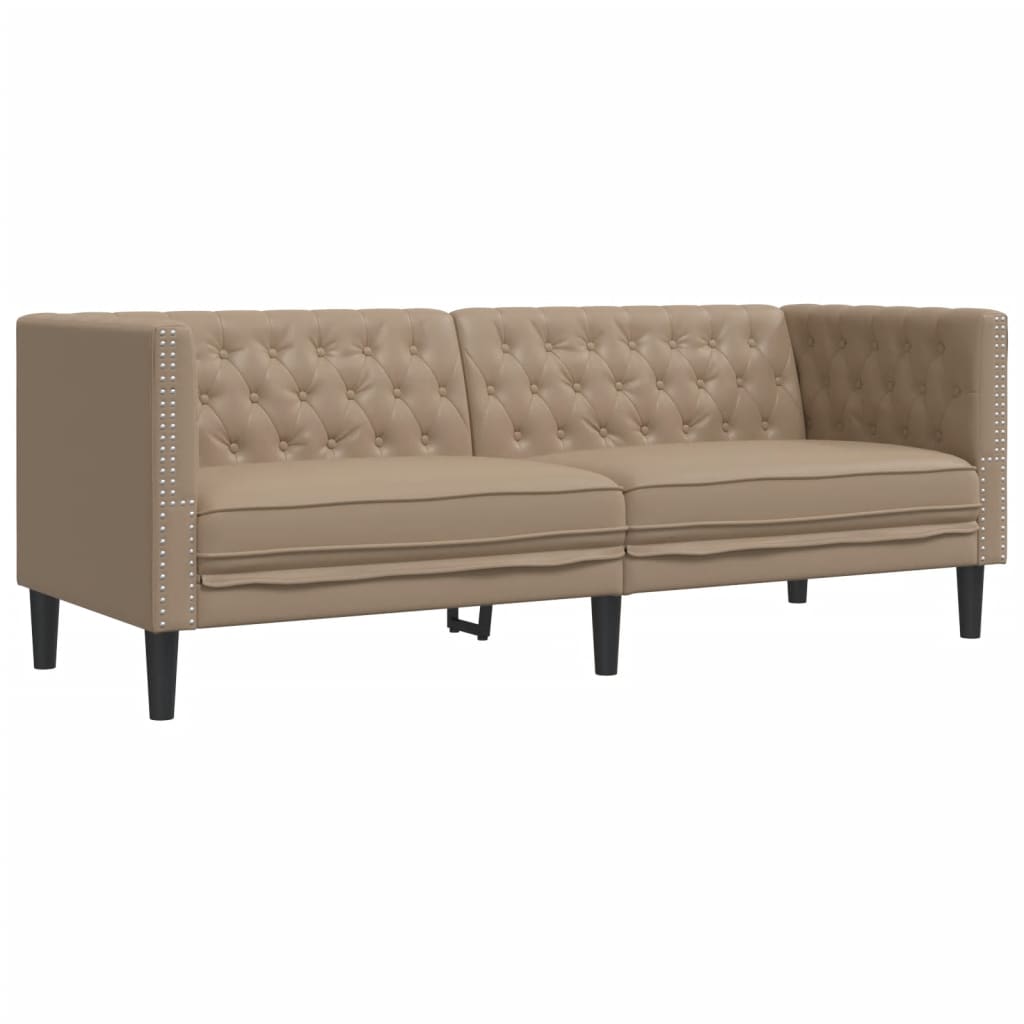 3 részes kávészínű műbőr chesterfield kanapégarnitúra