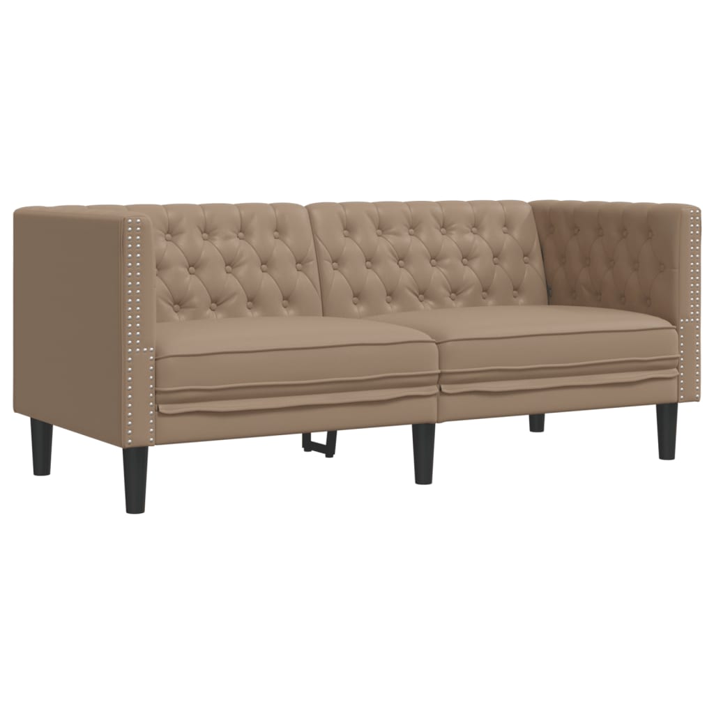 3 részes kávészínű műbőr chesterfield kanapégarnitúra