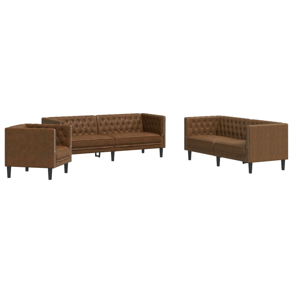 3 részes barna művelúr chesterfield kanapégarnitúra 3 részes barna művelúr chesterfield kanapégarnitúra