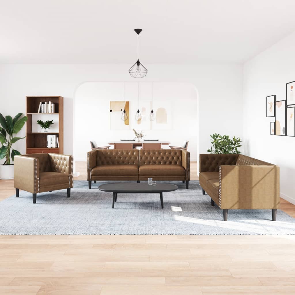 3 részes barna művelúr chesterfield kanapégarnitúra 3 részes barna művelúr chesterfield kanapégarnitúra