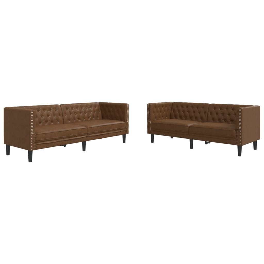 2 részes barna művelúr chesterfield kanapégarnitúra