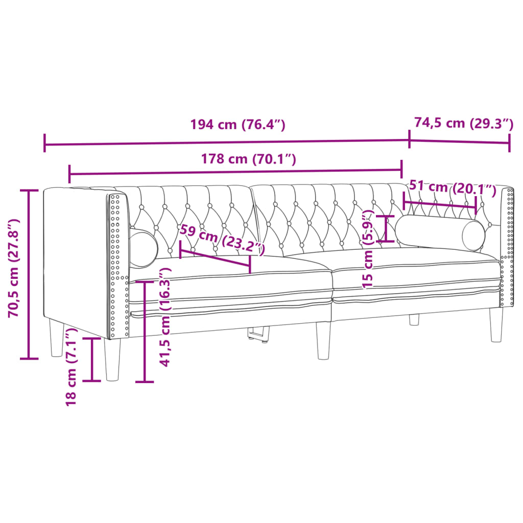 3 részes sötétszürke bársony chesterfield kanapészett párnákkal