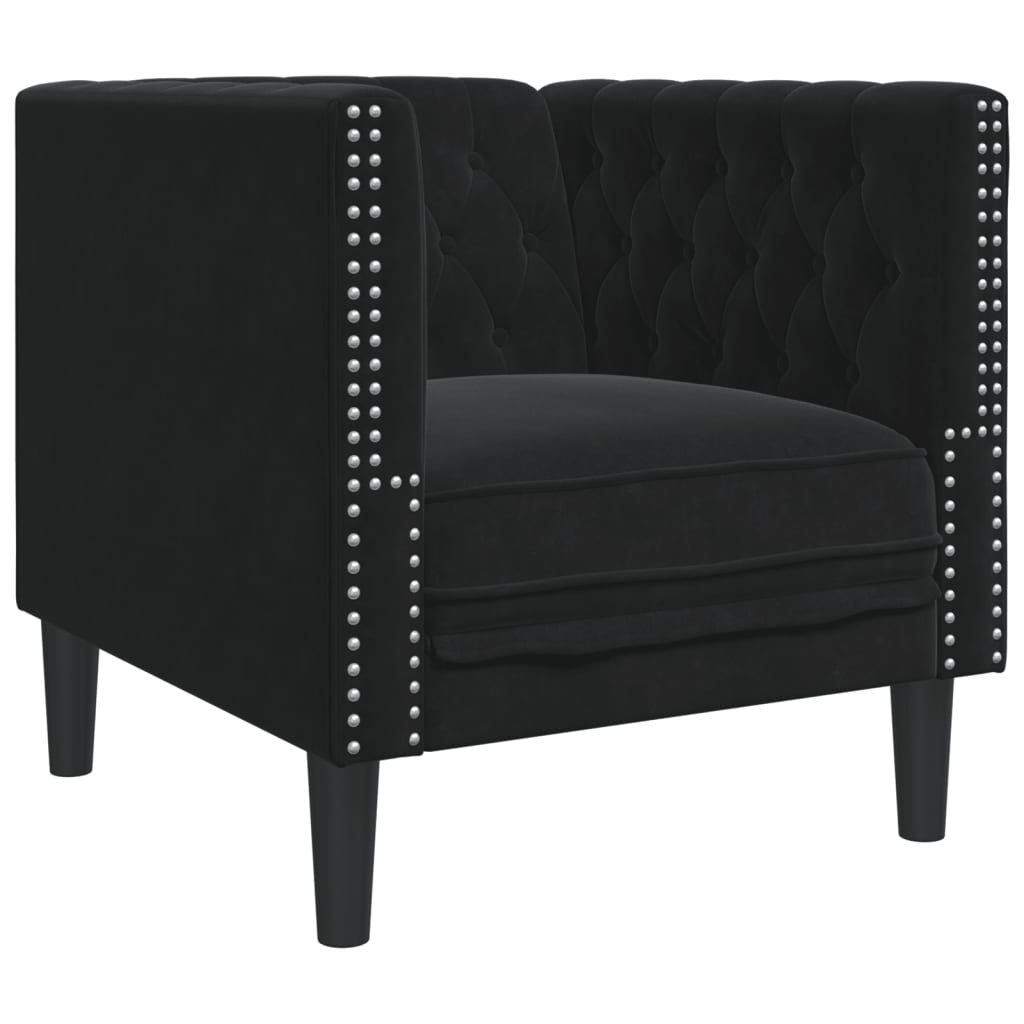 3 részes fekete bársony chesterfield kanapészett párnákkal 3 részes fekete bársony chesterfield kanapészett párnákkal