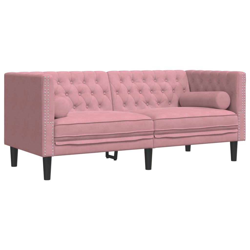 2 részes rózsaszín bársony chesterfield kanapészett párnákkal 2 részes rózsaszín bársony chesterfield kanapészett párnákkal