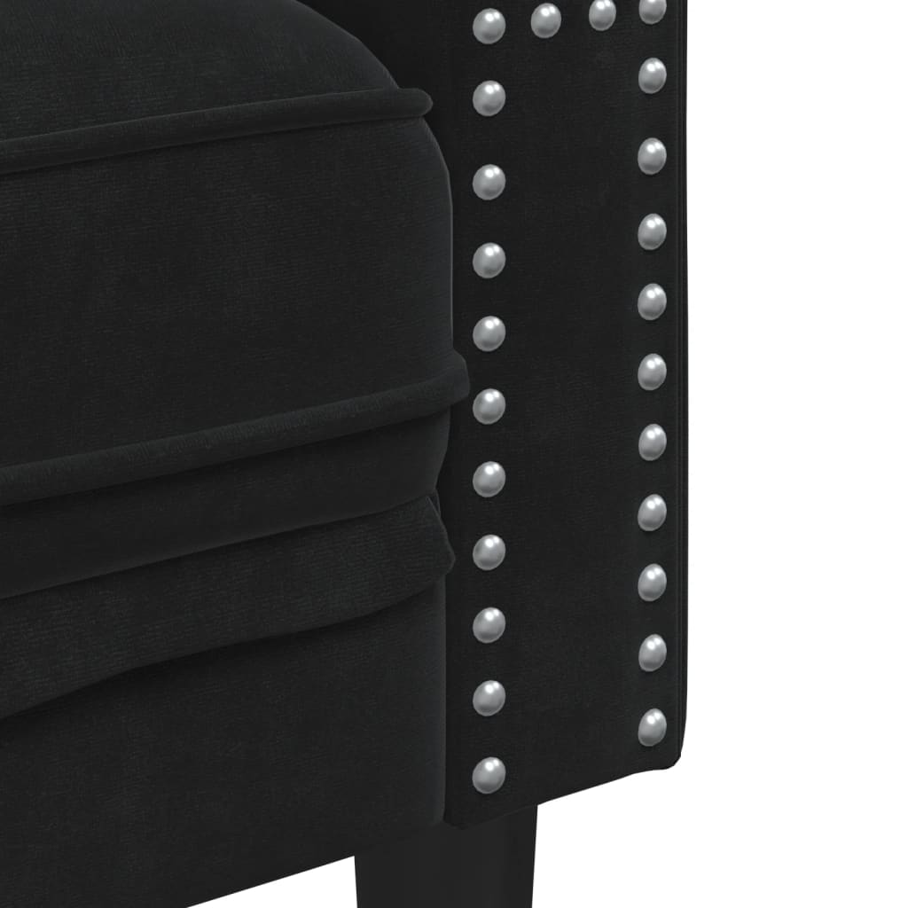 2 részes fekete bársony chesterfield kanapészett párnákkal