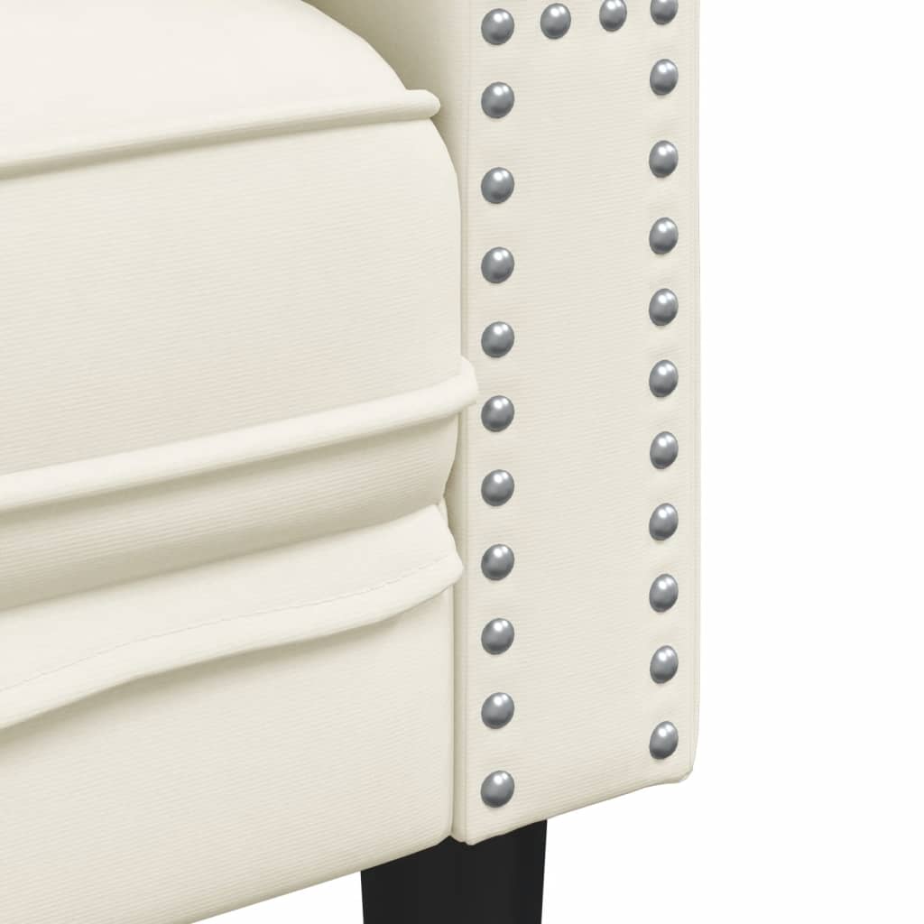 2 részes krémszínű bársony chesterfield kanapészett párnákkal