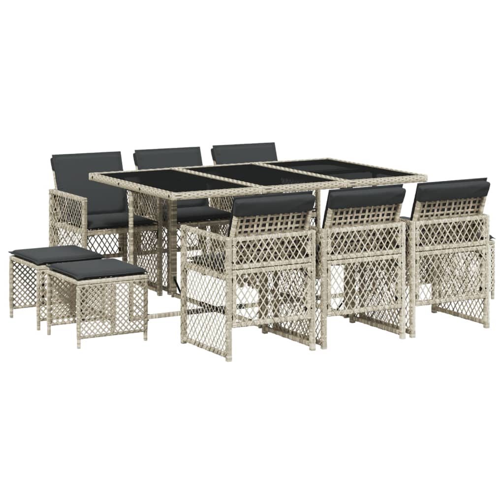 11 részes világosszürke polyrattan kerti ülőgarnitúra párnákkal 11 részes világosszürke polyrattan kerti ülőgarnitúra párnákkal