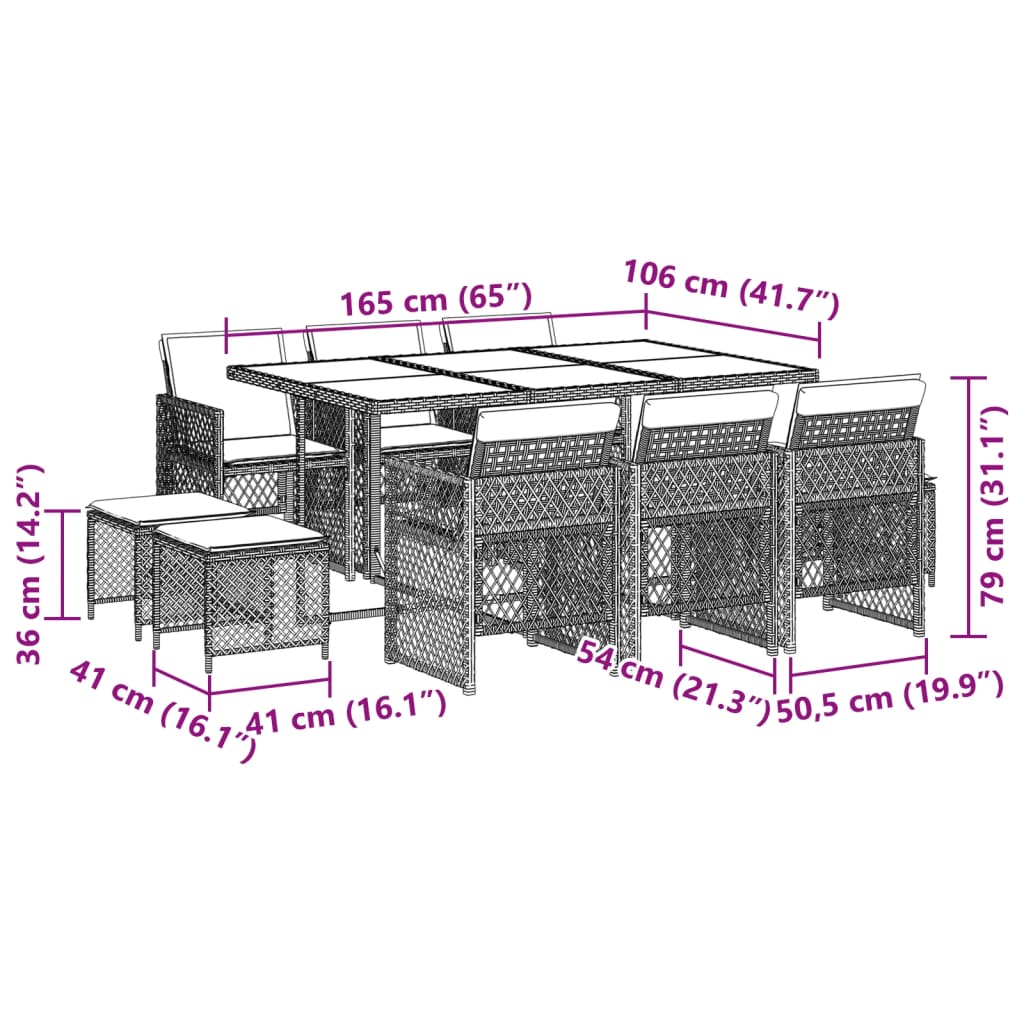 11 részes világosszürke polyrattan kerti ülőgarnitúra párnákkal 11 részes világosszürke polyrattan kerti ülőgarnitúra párnákkal