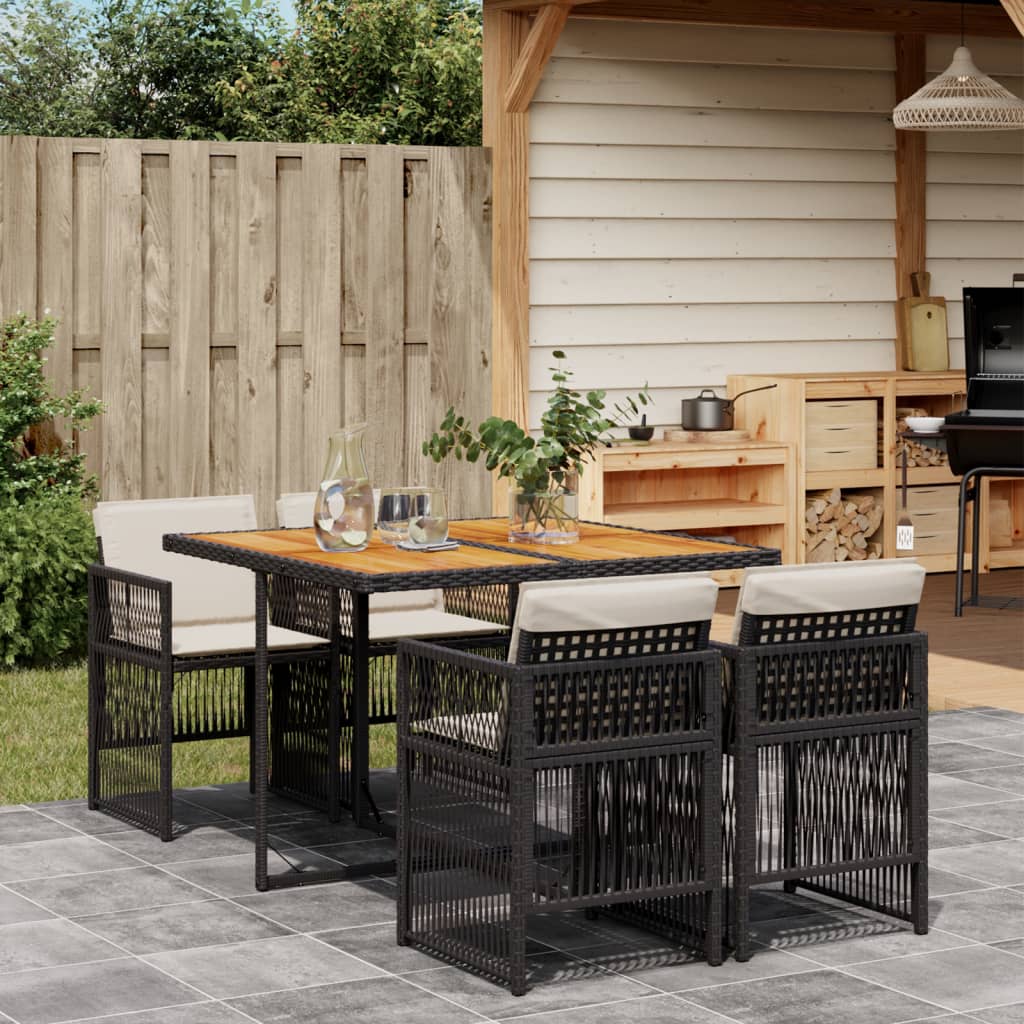 5 részes fekete polyrattan kerti étkezőgarnitúra párnákkal