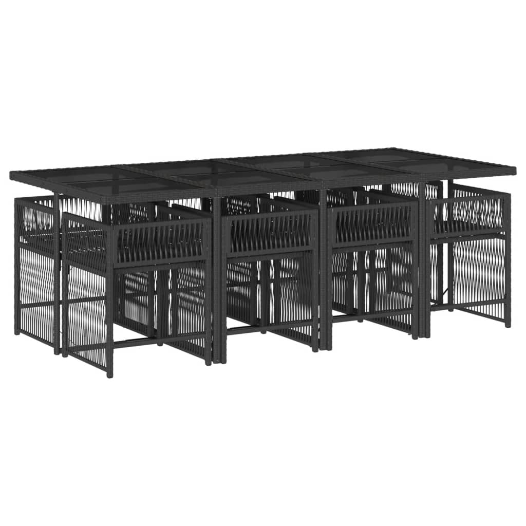9 részes fekete polyrattan kerti étkezőgarnitúra párnákkal
