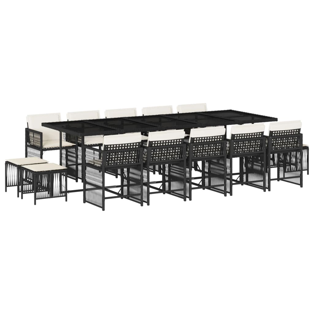 15 részes fekete polyrattan kerti étkezőgarnitúra párnákkal 15 részes fekete polyrattan kerti étkezőgarnitúra párnákkal