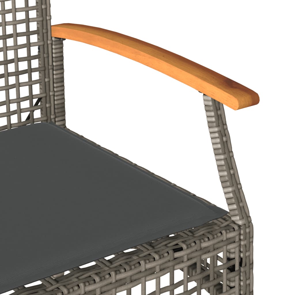 Szürke polyrattan és akácfa kerti pad párnával