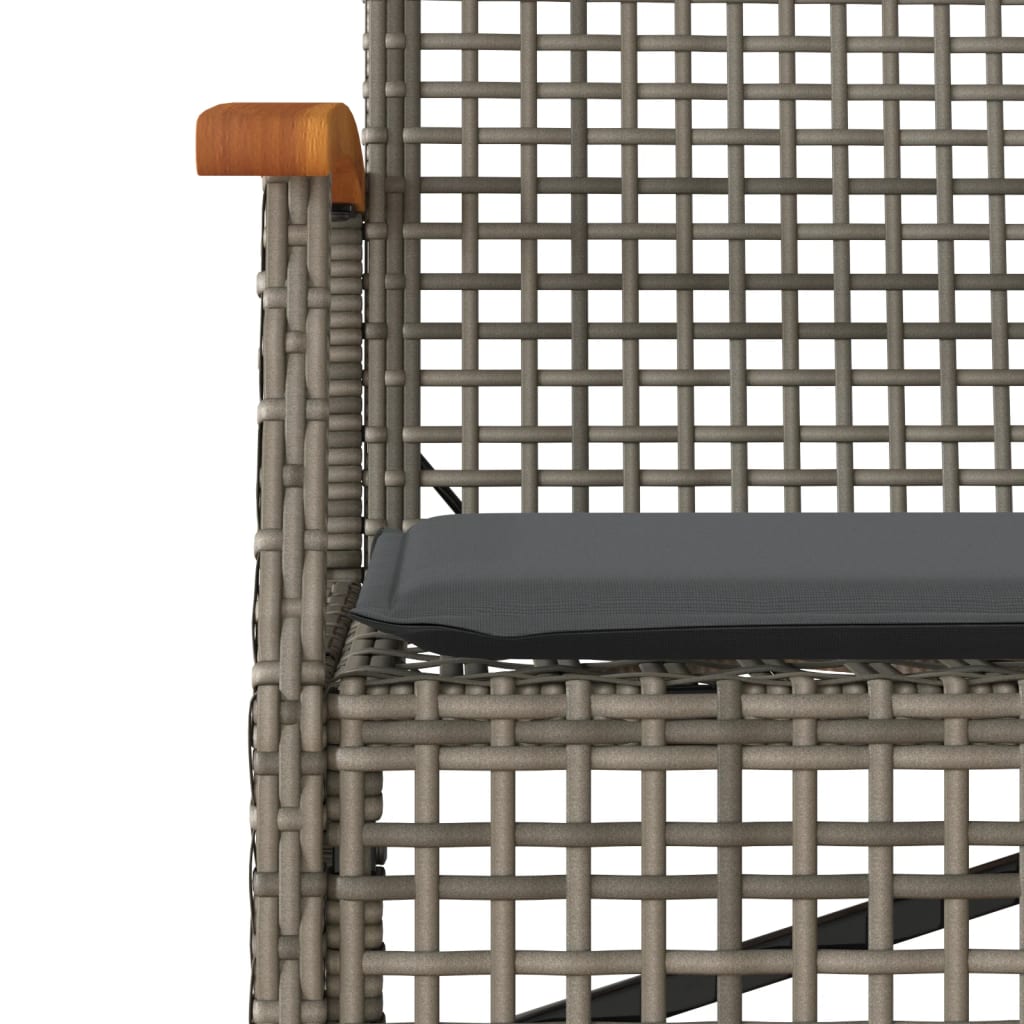 Szürke polyrattan és akácfa kerti pad párnával