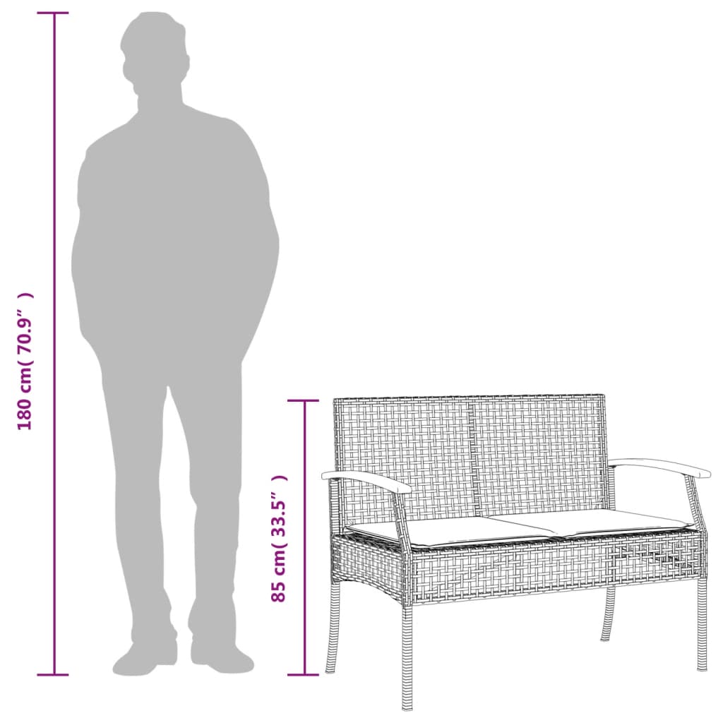 Szürke polyrattan és akácfa kerti pad párnával