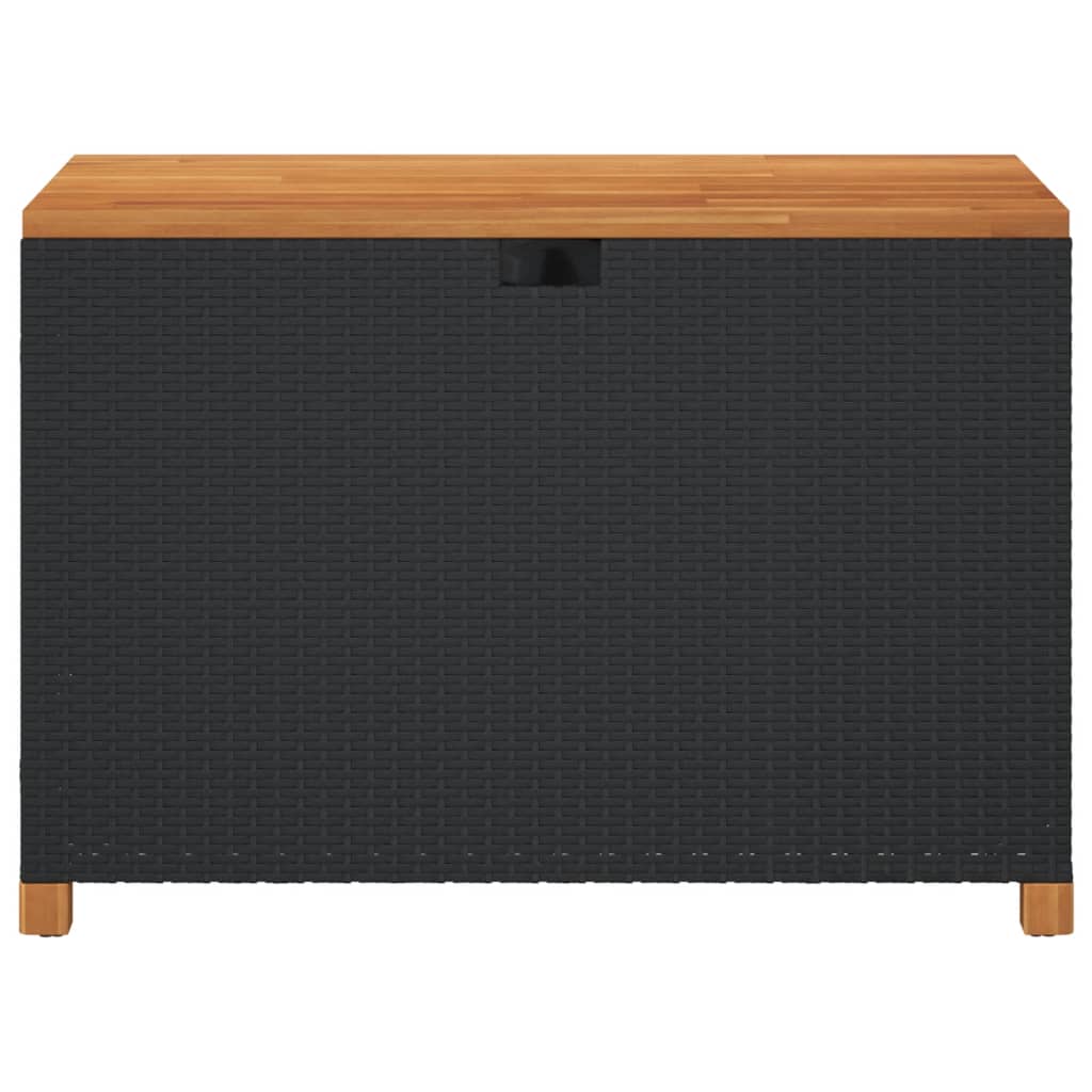 Fekete polyrattan és akácfa kerti tárolóláda 110 x 55 x 63 cm
