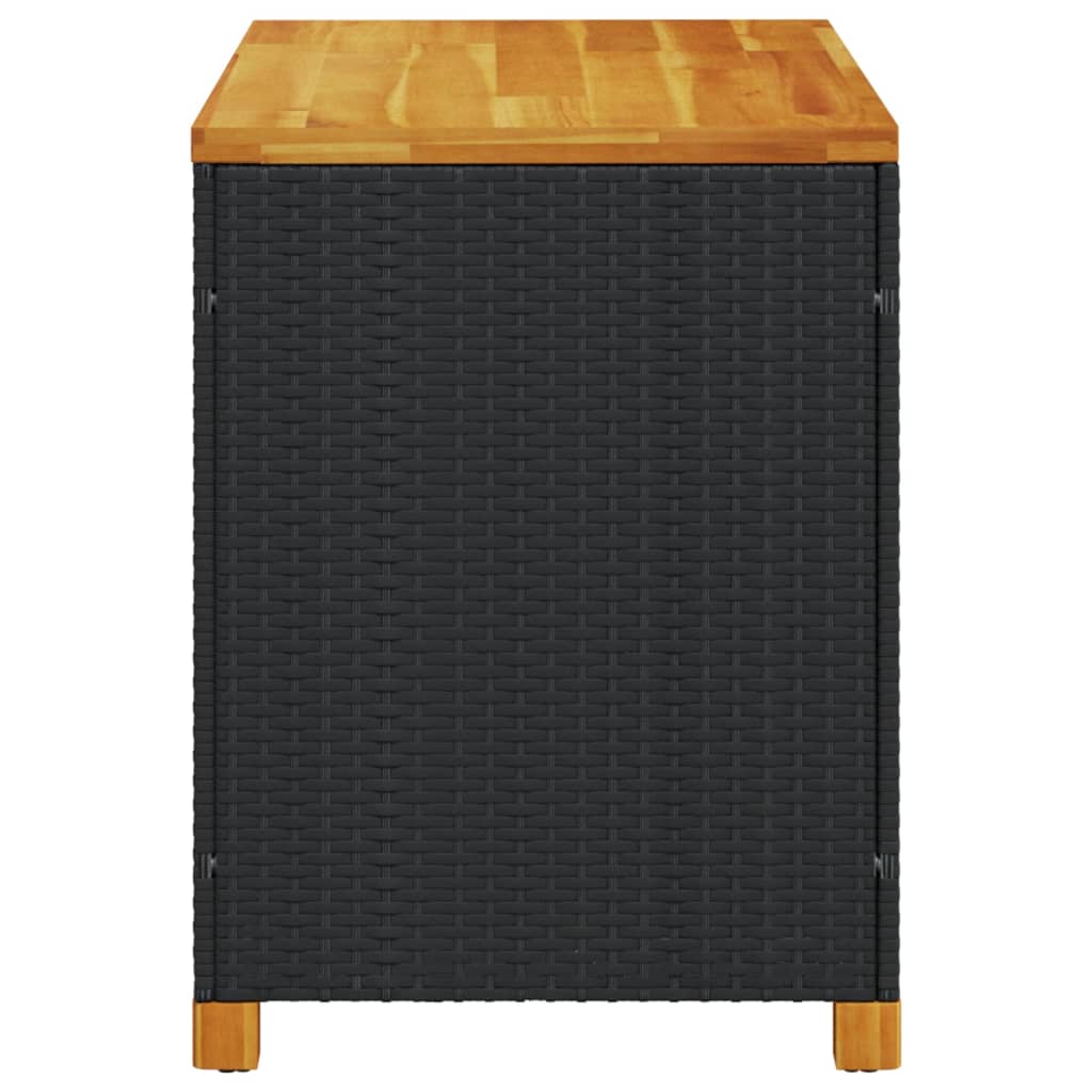 Fekete polyrattan és akácfa kerti tárolóláda 110 x 55 x 63 cm