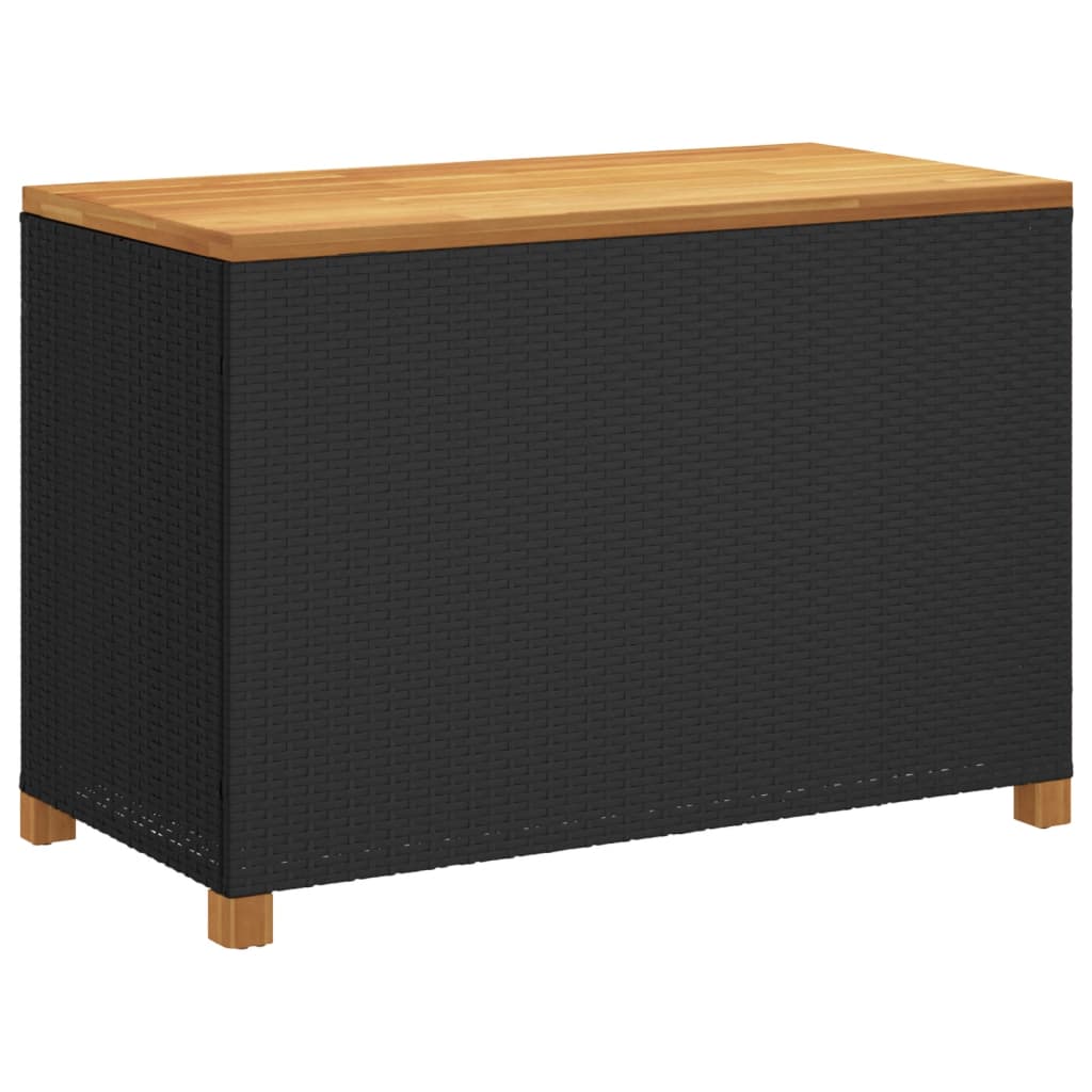Fekete polyrattan és akácfa kerti tárolóláda 110 x 55 x 63 cm