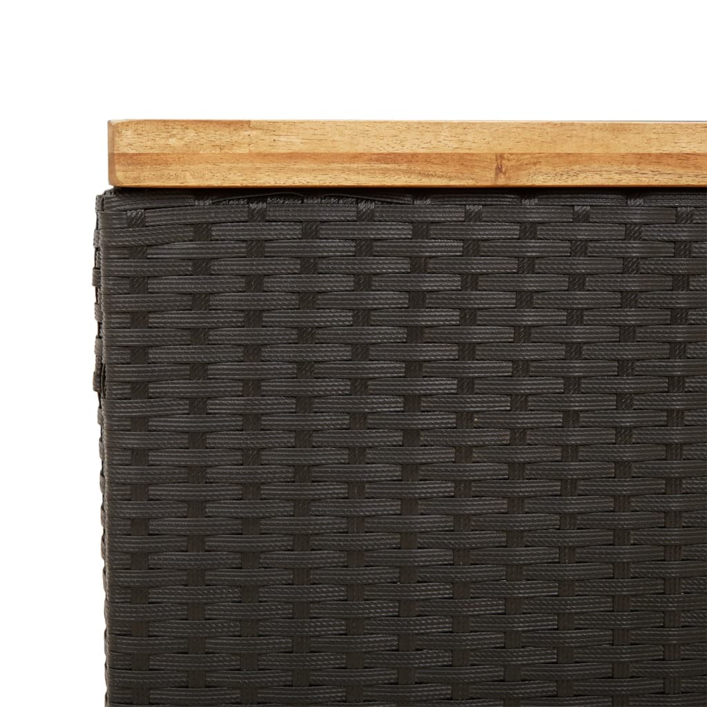 Fekete polyrattan és akácfa kerti tárolóláda 110 x 55 x 63 cm