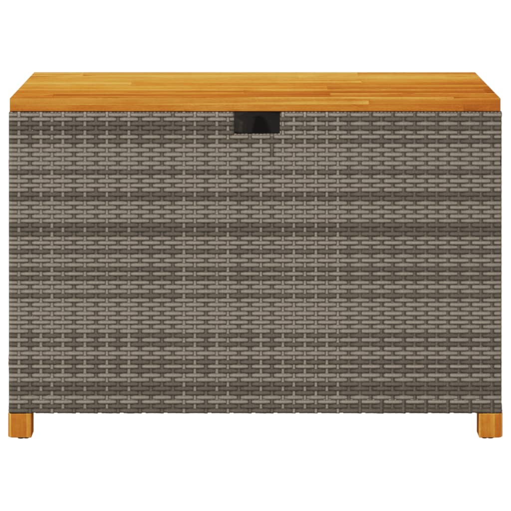 Szürke polyrattan és akácfa kerti tárolóláda 110 x 55 x 63 cm