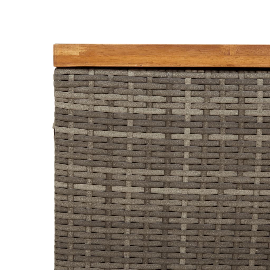 Szürke polyrattan és akácfa kerti tárolóláda 110 x 55 x 63 cm