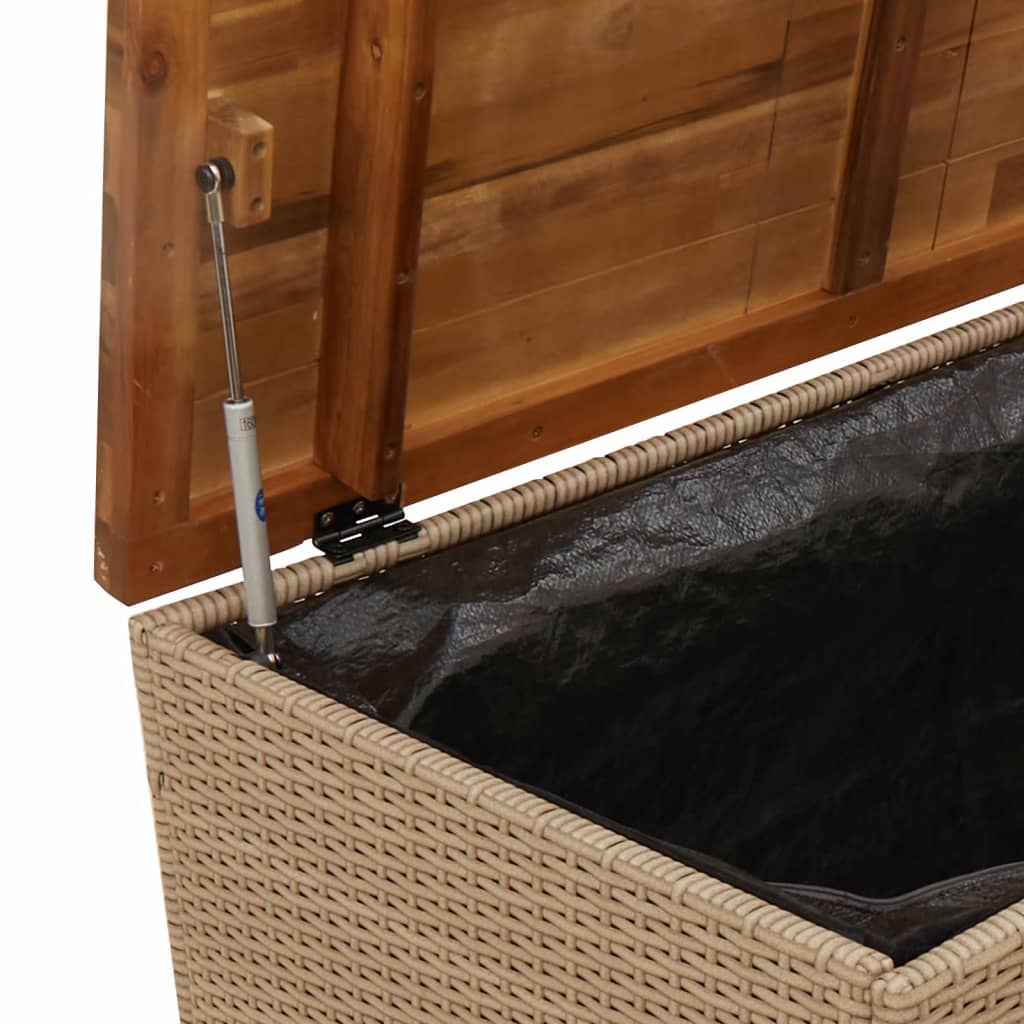 Bézs polyrattan és akácfa kerti tárolóláda 110 x 55 x 63 cm