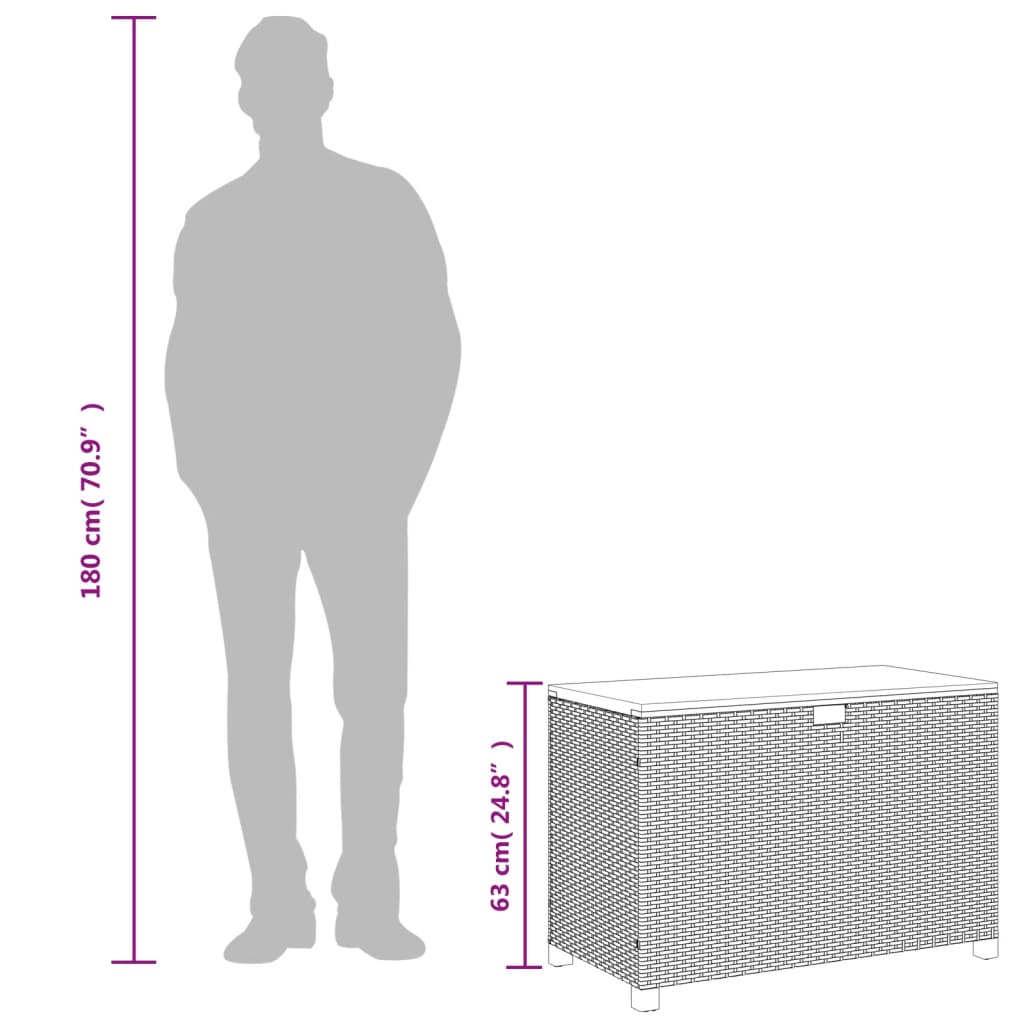 Bézs polyrattan és akácfa kerti tárolóláda 110 x 55 x 63 cm