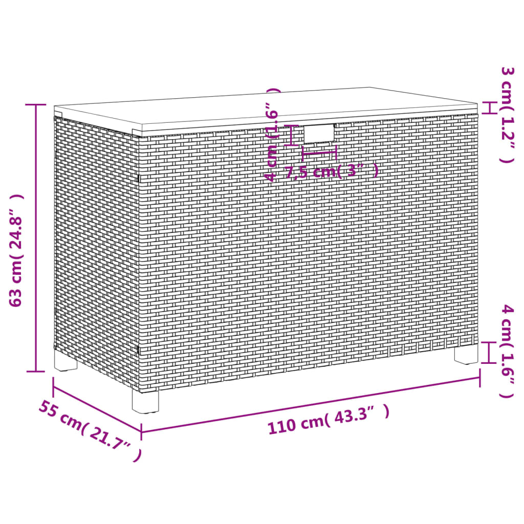 Bézs polyrattan és akácfa kerti tárolóláda 110 x 55 x 63 cm