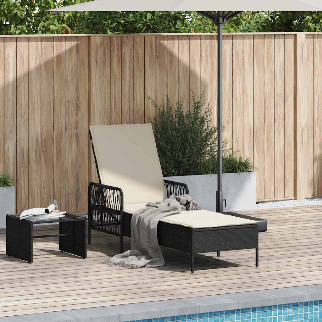 Napozó fekete és krémfehér 55 x 200 x 92 cm polirattan