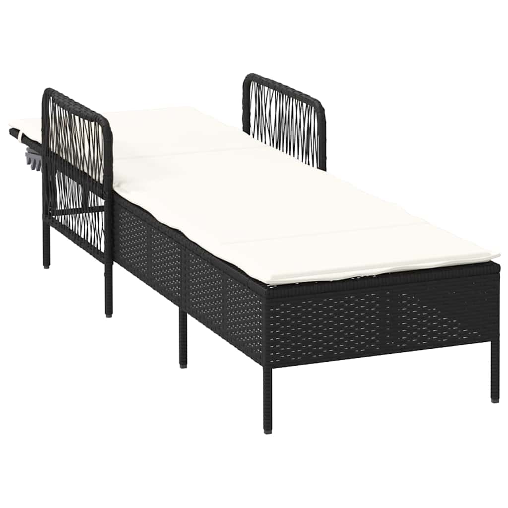 Napozó fekete és krémfehér 55 x 200 x 92 cm polirattan