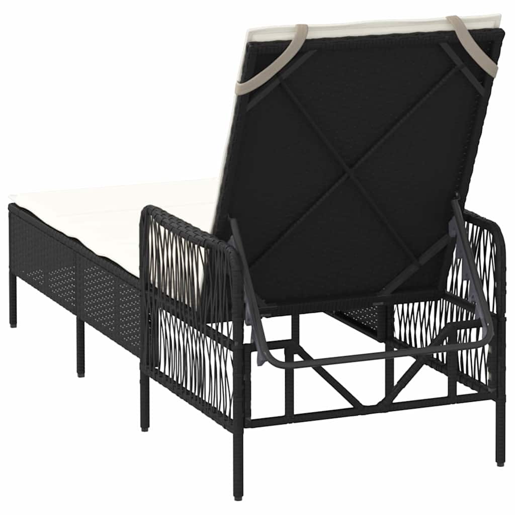 Napozó fekete és krémfehér 55 x 200 x 92 cm polirattan