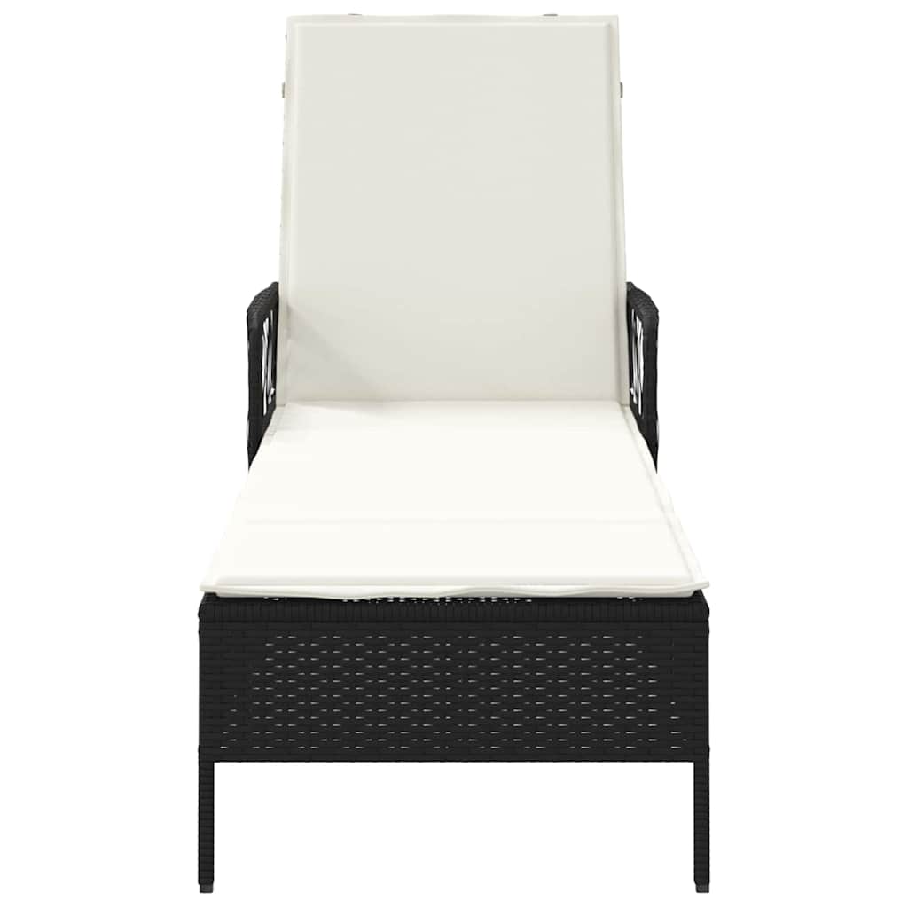 Napozó fekete és krémfehér 55 x 200 x 92 cm polirattan
