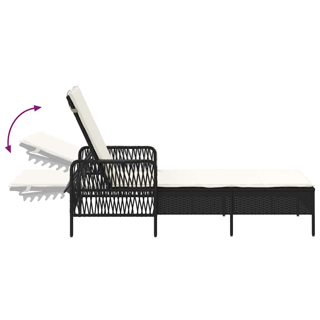 Napozó fekete és krémfehér 55 x 200 x 92 cm polirattan