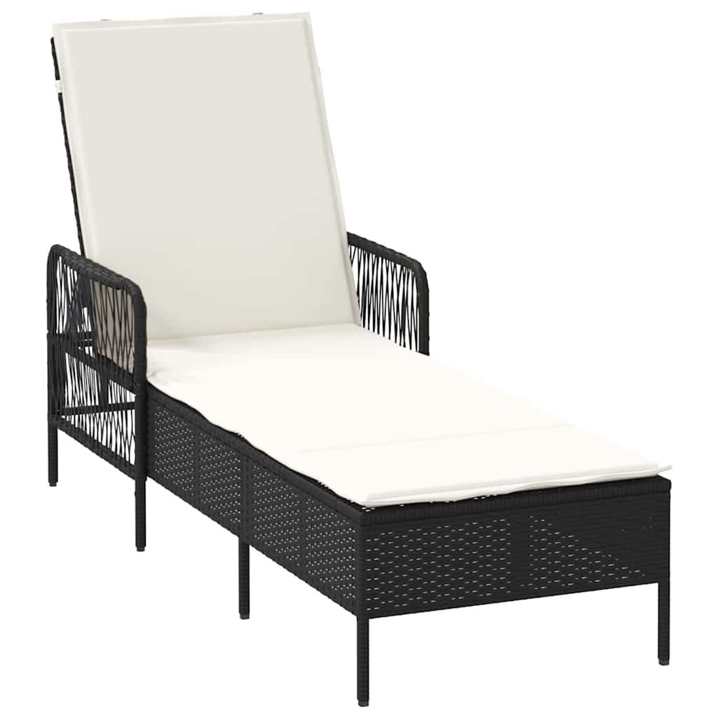 Napozó fekete és krémfehér 55 x 200 x 92 cm polirattan