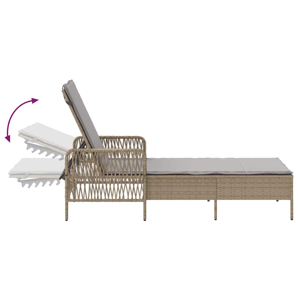 Napozó beige és világosszürke 200 x 55 x 92 cm polirattan