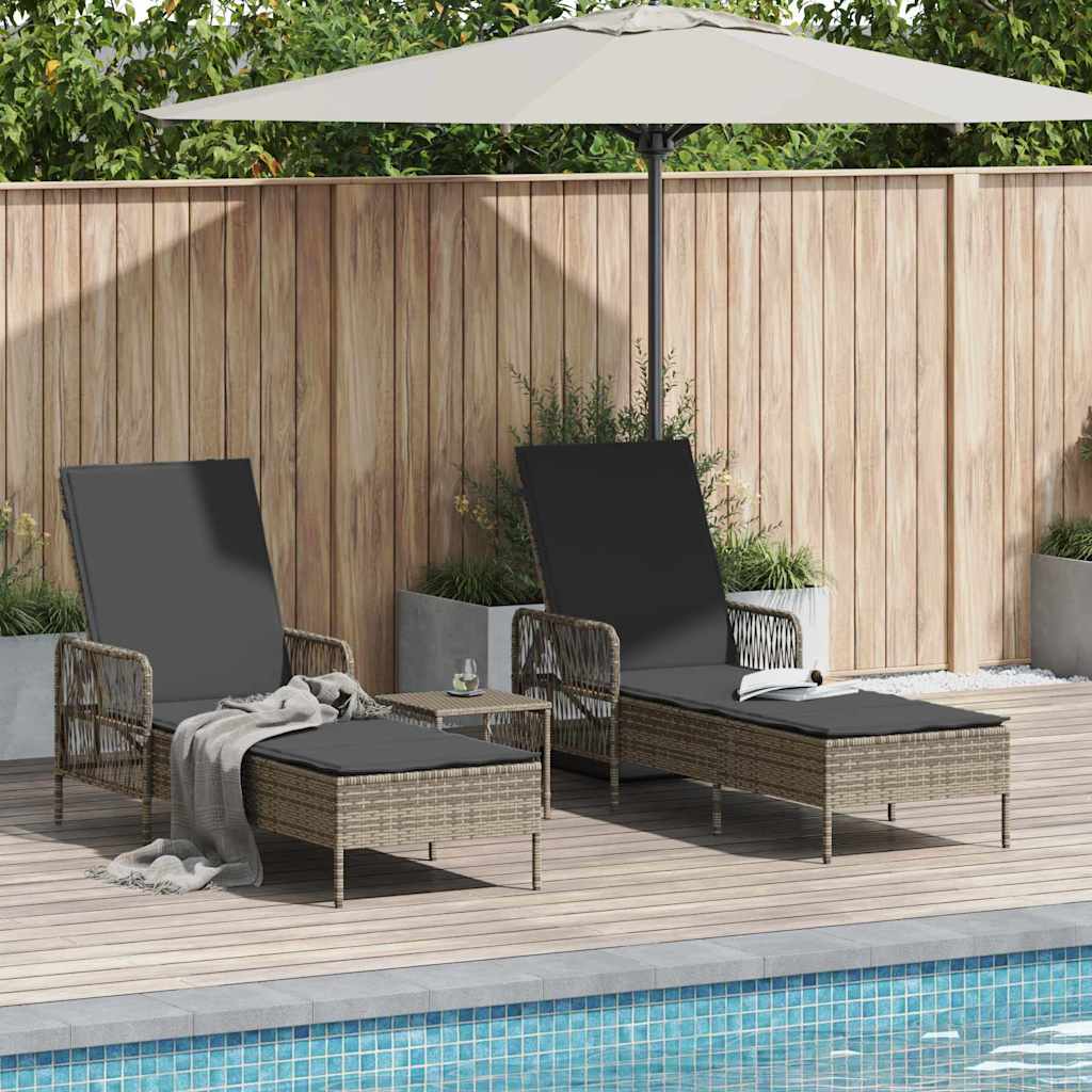 Napozó 3 pcs szürke és sötétszürke 55 x 200 x 92 cm polirattan