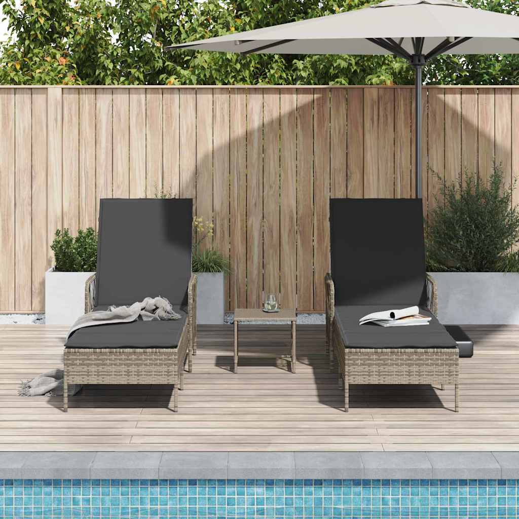 Napozó 3 pcs szürke és sötétszürke 55 x 200 x 92 cm polirattan