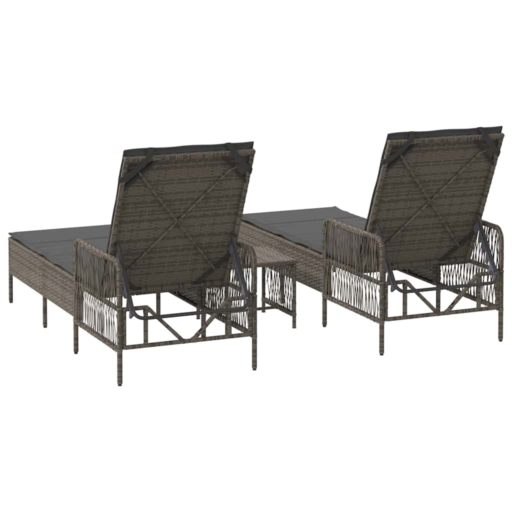 Napozó 3 pcs szürke és sötétszürke 55 x 200 x 92 cm polirattan
