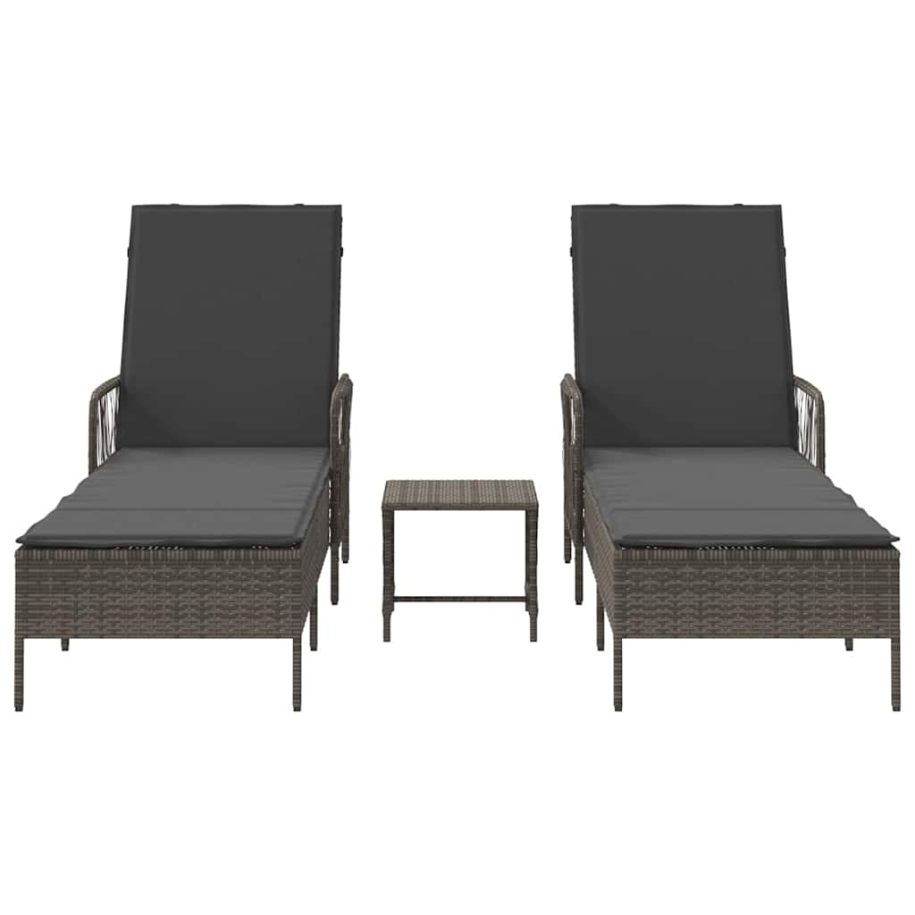 Napozó 3 pcs szürke és sötétszürke 55 x 200 x 92 cm polirattan