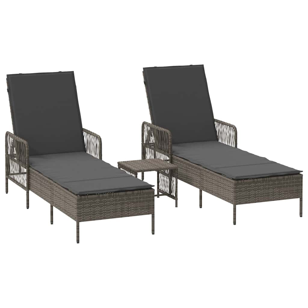 Napozó 3 pcs szürke és sötétszürke 55 x 200 x 92 cm polirattan