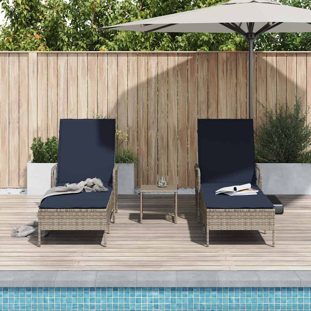 Napozó 3 pcs szürke és sötétkék 200 x 55 x 92 cm polirattan