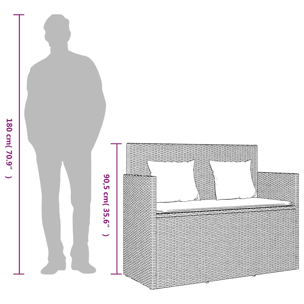 Szürke polyrattan akácfa kerti pad párnával