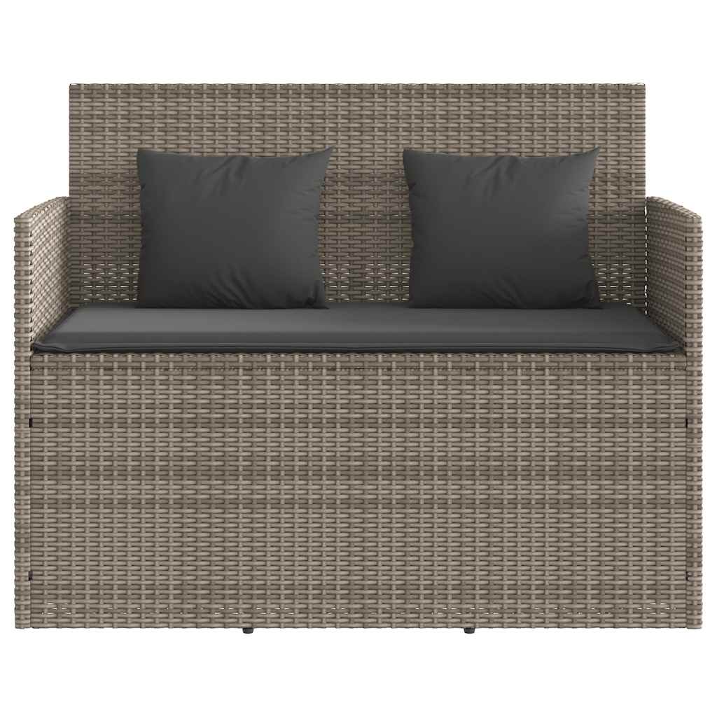 Szürke polyrattan akácfa kerti pad párnával