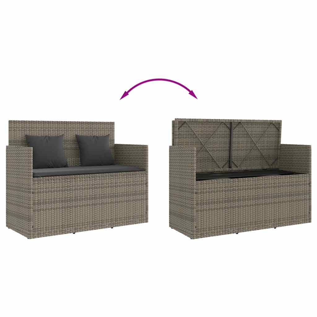 Szürke polyrattan akácfa kerti pad párnával