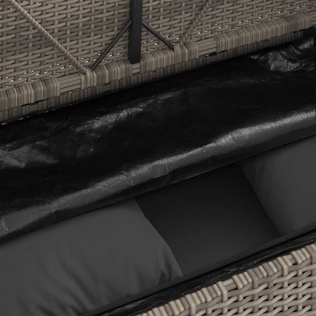 Szürke polyrattan akácfa kerti pad párnával
