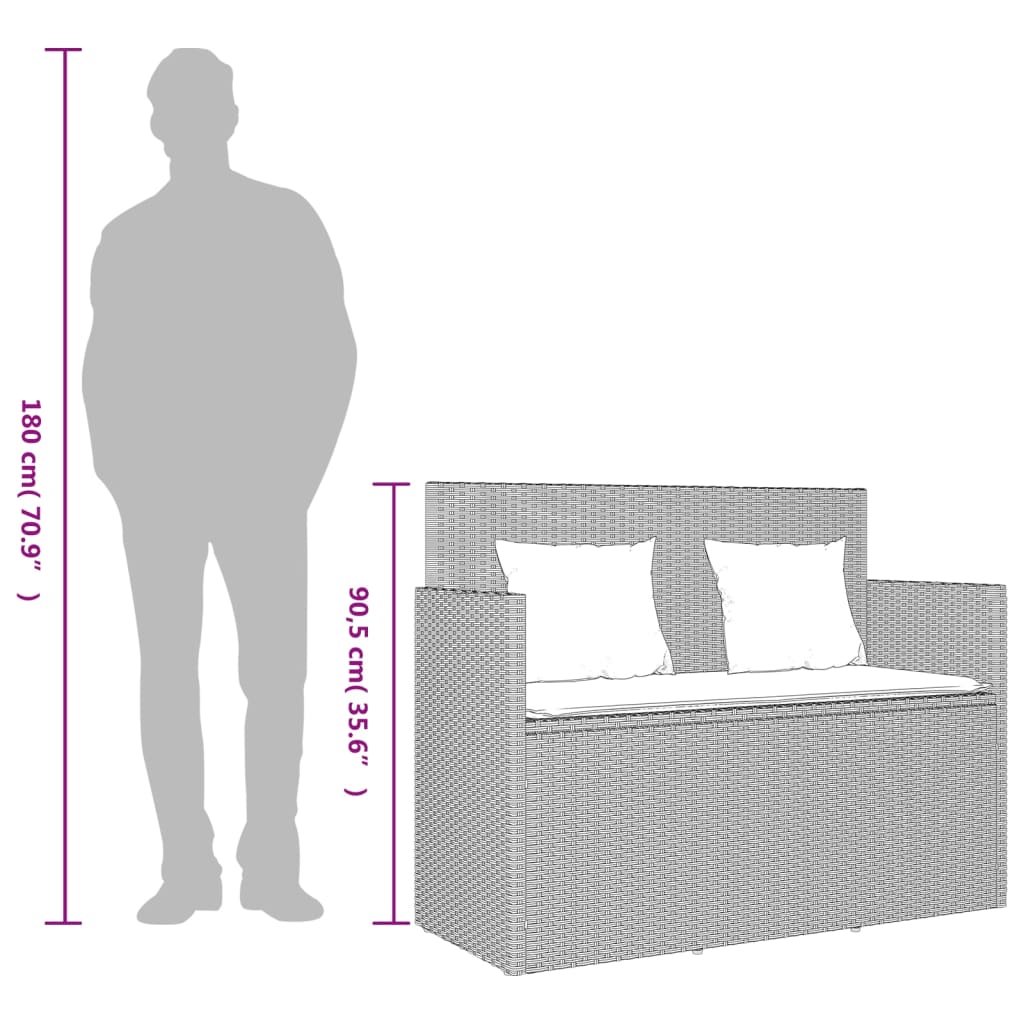 Világosszürke polyrattan kerti pad párnákkal